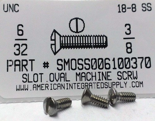 #6-32X3/8 OVAL HEAD SLOTTED MACHINE SCREW 18-8 STAINLESS STEEL