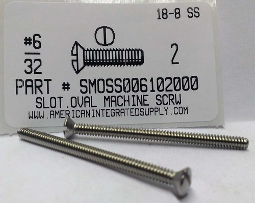 #6-32X2 OVAL HEAD SLOTTED MACHINE SCREW 18-8 STAINLESS STEEL