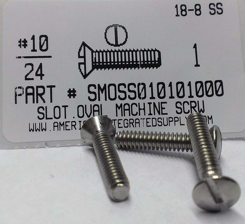 #10-24X1 OVAL HEAD SLOTTED MACHINE SCREW 18-8 STAINLESS STEEL