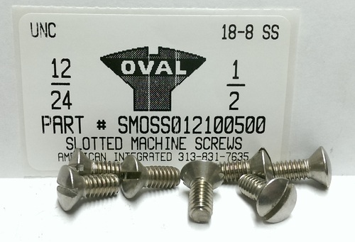 #12-24X1/2 OVAL HEAD SLOTTED MACHINE SCREW 18-8 STAINLESS STEEL