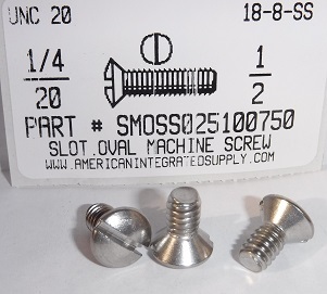 1/4-20X1/2 OVAL HEAD SLOTTED MACHINE SCREWS 18-8 STAINLESS STEEL