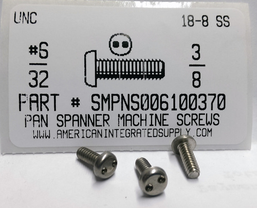 #6-32X3/8 PAN HEAD SPANNER DRIVE MACHINE SCREW 18-8 STAINLESS STEEL