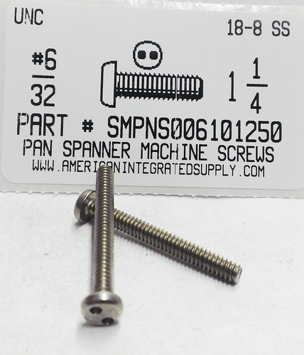 #6-32X1-1/4 PAN HEAD SPANNER DRIVE MACHINE SCREW 18-8 STAINLESS STEEL