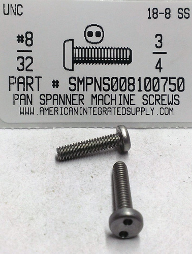 #8-32X3/4 PAN HEAD SPANNER DRIVE MACHINE SCREW 18-8 STAINLESS STEEL