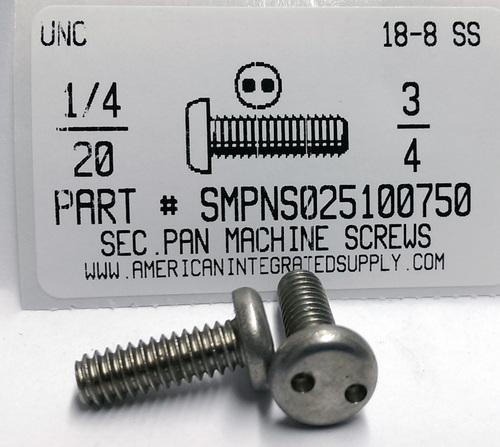 1/4-20X3/4 PAN HEAD SPANNER DRIVE MACHINE SCREW 18-8 STAINLESS STEEL