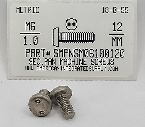 M6-1.00X12MM PAN HEAD SPANNER DRIVE MACHINE SCREW 18-8 STAINLESS STEEL USE 1/4" BIT