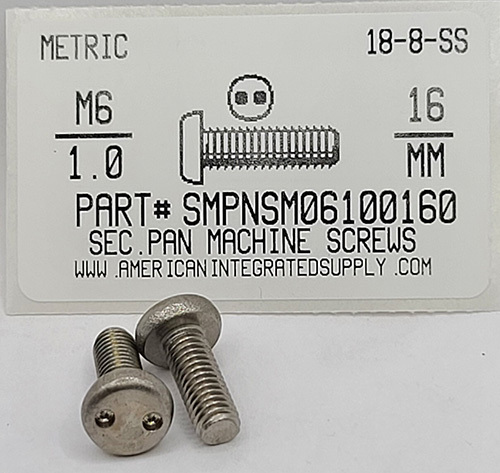 M6-1.00X16MM PAN HEAD SPANNER DRIVE MACHINE SCREW 18-8 STAINLESS STEEL USE 1/4" BIT