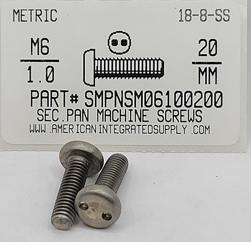 M6-1.00X20MM PAN HEAD SPANNER DRIVE MACHINE SCREW 18-8 STAINLESS STEEL USE 1/4" BIT