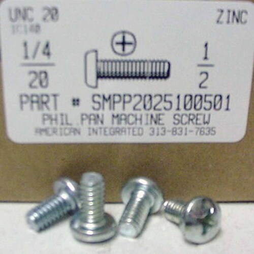 1/4-20X1/2 PAN HEAD PHILLIPS MACHINE SCREW STEEL ZINC PLATED