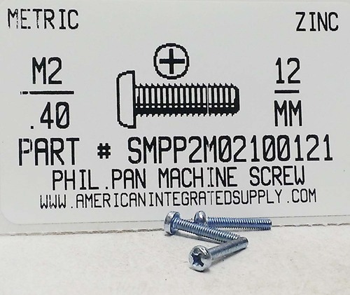 M2-.40X12mm PAN HEAD PHILLIPS MACHINE SCREW STEEL ZINC D7985