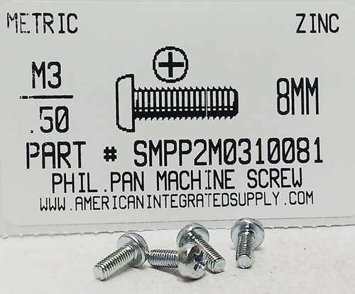 M3-.50X8mm PAN HEAD PHILLIPS MACHINE SCREW STEEL ZINC D7985