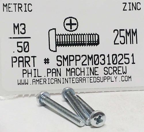 M3-.50X25mm PAN HEAD PHILLIPS MACHINE SCREW ZINC D7985