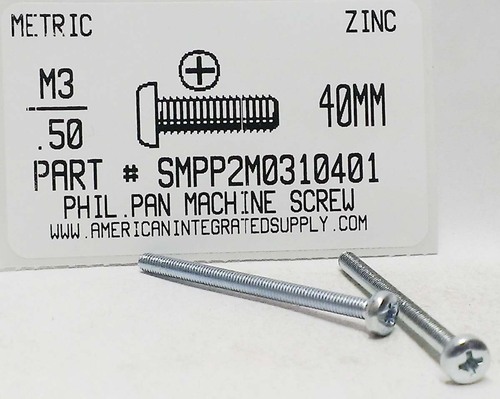 M3-.50X40mm PAN HEAD PHILLIPS MACHINE SCREW STEEL ZINC D7985