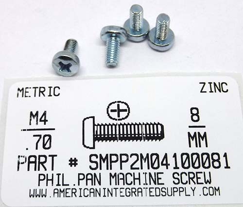 M4-.70X8mm PAN HEAD PHILLIPS MACHINE SCREW STEEL ZINC D7985