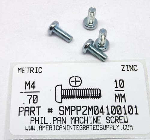 M4-.70X10mm PAN HEAD PHILLIPS MACHINE SCREW STEEL ZINC D7985