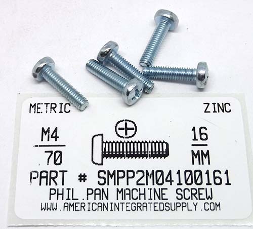 M4-.70X16mm PAN HEAD PHILLIPS MACHINE SCREW STEEL ZINC D7985