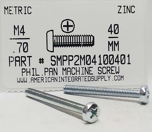 M4-.70X40mm PAN HEAD PHILLIPS MACHINE SCREW ZINC D7985