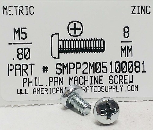 M5-.80X8mm PAN HEAD PHILLIPS MACHINE SCREW STEEL ZINC D7985