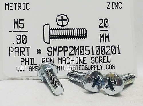 M5-.80X20mm PAN HEAD PHILLIPS MACHINE SCREW STEEL ZINC D7985