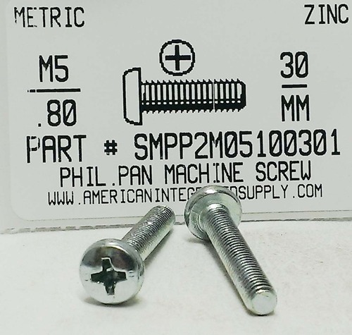 M5-.80X30mm PAN HEAD PHILLIPS MACHINE SCREW STEEL ZINC D7985