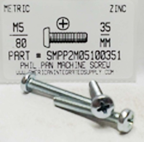 M5-.80X35mm PAN HEAD PHILLIPS MACHINE SCREW STEEL ZINC D7985