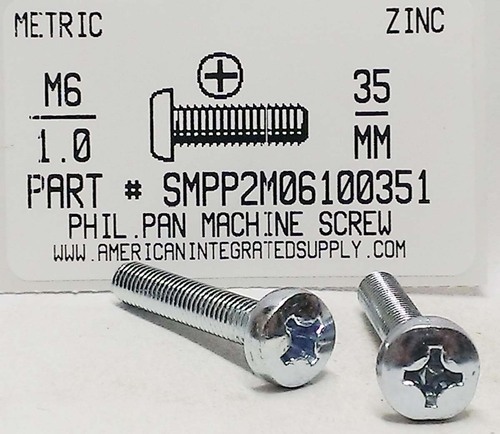 M6-1.00X35mm PAN HEAD PHILLIPS MACHINE SCREW STEEL ZINC D7985