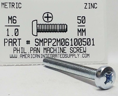 M6-1.00X50mm PAN HEAD PHILLIPS MACHINE SCREW STEEL ZINC D7985