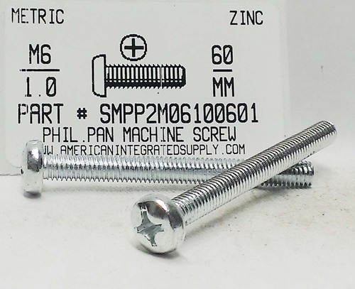 M6-1.00X60mm PAN HEAD PHILLIPS MACHINE SCREW STEEL ZINC D7985