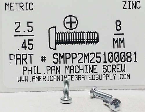 M2.5-.45X8mm PAN HEAD PHILLIPS MACHINE SCREW STEEL ZINC D7985