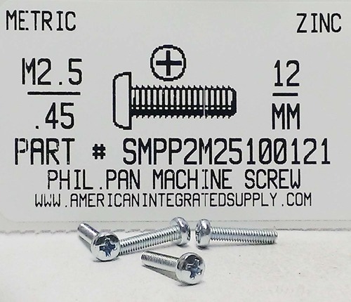 M2.5-.45X12mm PAN HEAD PHILLIPS MS STEEL ZINC D7985