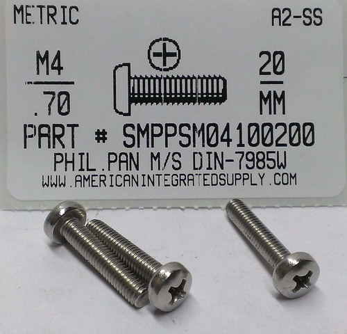 M4-.70X20mm PAN HEAD PHILLIPS MACHINE SCREW A2 STAINLESS STEEL D7985