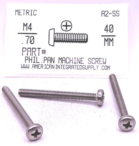 M4-.70X40MM PAN HEAD PHILLIPS MACHINE SCREW A2 STAINLESS STEEL D7985