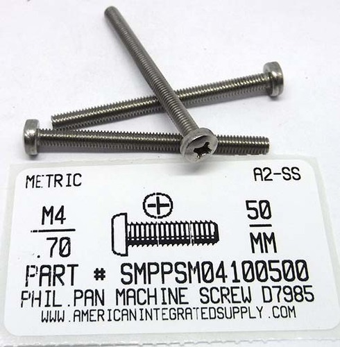 M4-.70X50mm PAN HEAD PHILLIPS MACHINE SCREW A2 STAINLESS STEEL D7985