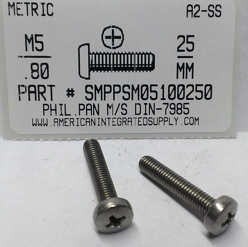 M5-.80X25mm PAN HEAD PHILLIPS MACHINE SCREW A2 STAINLESS STEEL D7985