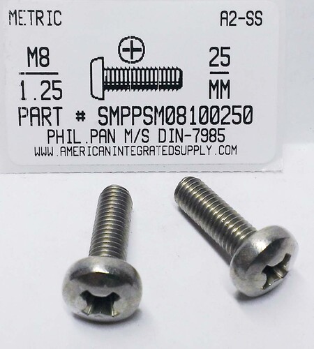 M8-1.25X25mm PAN HEAD PHILLIPS MACHINE SCREW A2 STAINLESS STEEL D7985