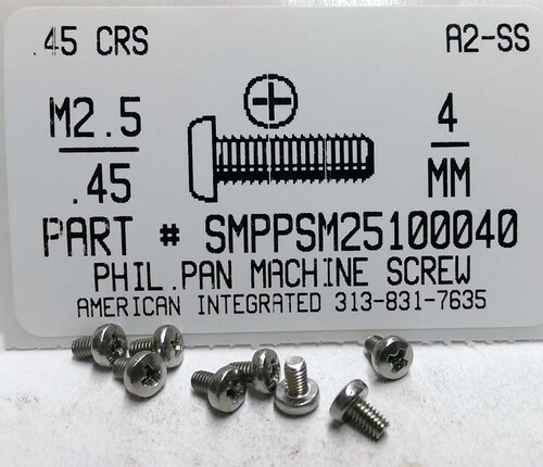 M2.5-.45X4mm PAN HEAD PHILLIPS MACHINE SCREW A2 STAINLESS STEEL D7985