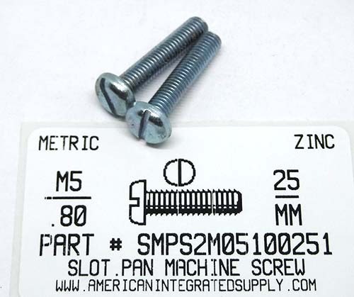 M5-.80X25MM PAN HEAD SLOTTED MACHINE SCREW STEEL ZINC PLATED D85