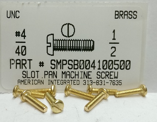 #4-40X1/2 PAN HEAD SLOTTED MACHINE SCREW BRASS