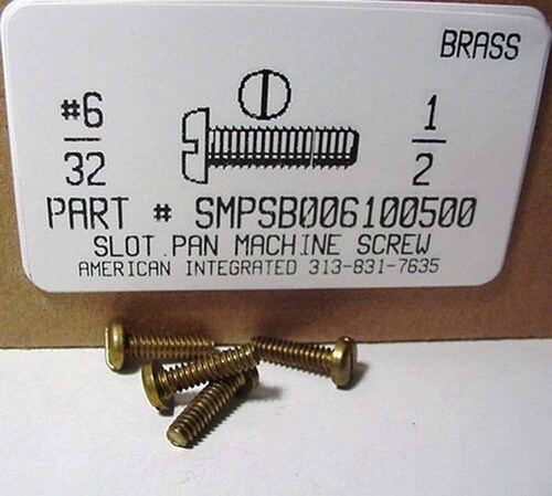 #6-32X1/2 PAN HEAD SLOTTED MACHINE SCREW BRASS