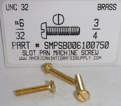 #6-32X3/4 PAN HEAD SLOTTED MACHINE SCREW BRASS