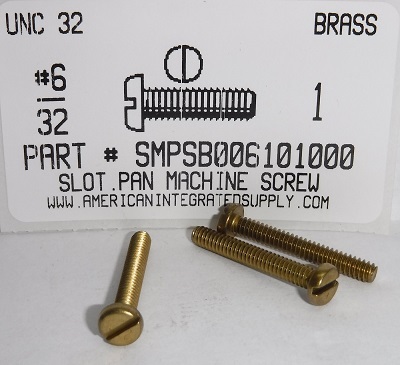 #6-32X1 PAN HEAD SLOTTED MACHINE SCREW BRASS