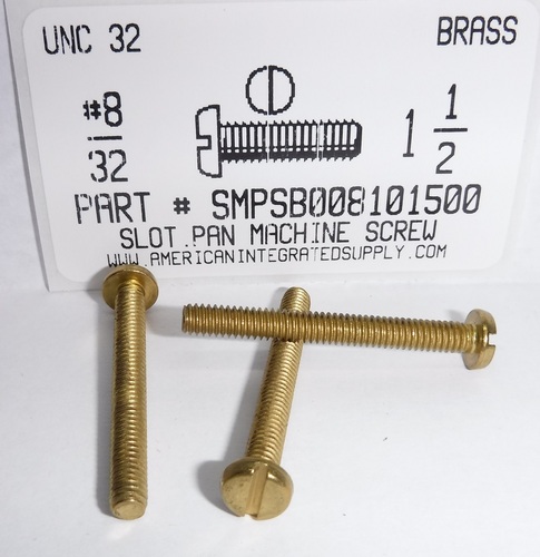 #8-32X1-1/2 PAN HEAD SLOTTED MACHINE SCREW BRASS