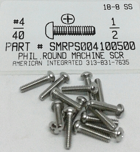 #4-40X1/2 ROUND HEAD PHILLIPS MACHINE SCREW 18-8 STAINLESS STEEL