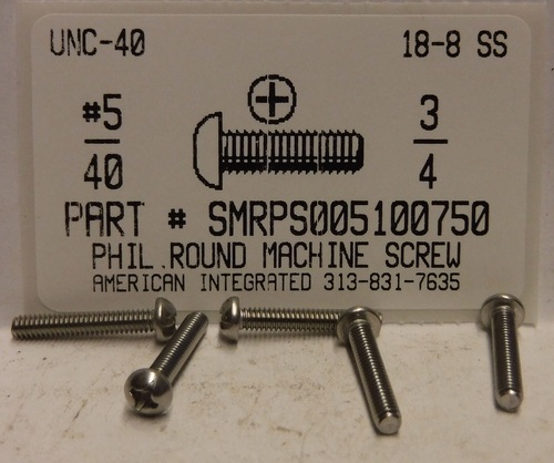 #5-40X3/4 ROUND HEAD PHILLIPS MACHINE SCREW 18-8 STAINLESS STEEL