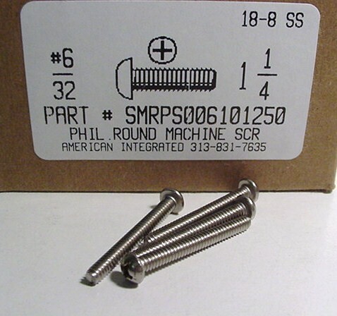 #6-32X1-1/4 ROUND HEAD PHILLIPS MACHINE SCREW 18-8 STAINLESS STEEL