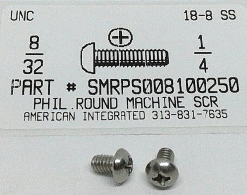 #8-32X1/4 ROUND HEAD PHILLIPS MACHINE SCREW 18-8 STAINLESS STEEL