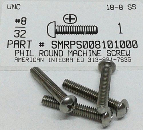 #8-32X1 ROUND HEAD PHILLIPS MACHINE SCREW 18-8 STAINLESS STEEL