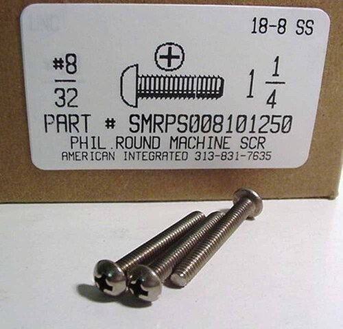 #8-32X1-1/4 ROUND HEAD PHILLIPS MACHINE SCREW 18-8 STAINLESS STEEL