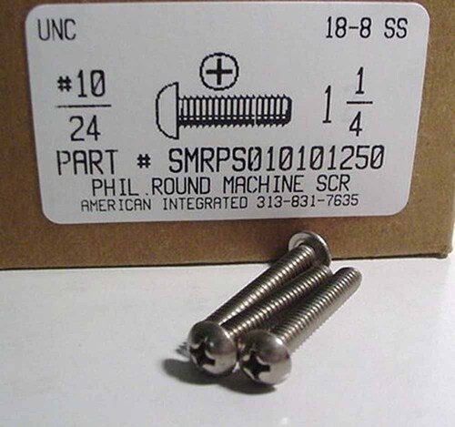 #10-24X1-1/4 ROUND HEAD PHILLIPS MACHINE SCREW 18-8 STAINLESS STEEL