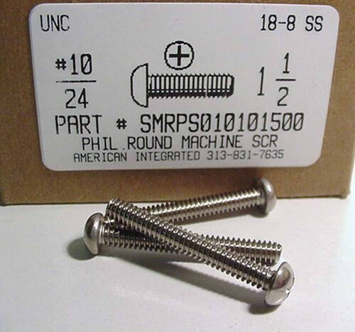 #10-24X1-1/2 ROUND HEAD PHILLIPS MACHINE SCREW 18-8 STAINLESS STEEL